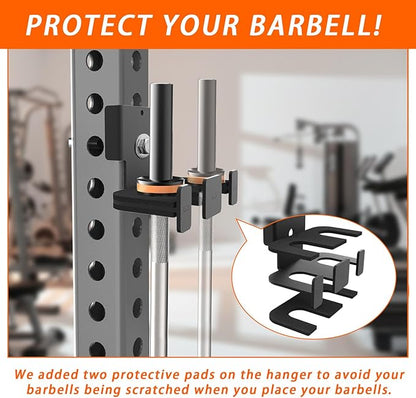 Barbell Holder for 2x2 & 3x3 Power Racks, No Drilling Required – Heavy-Duty Steel Barbell Storage Rack with Protective Padding, Fits 5/8''-1'' Holes – Secure & Space-Saving Gym Equipment Organizer