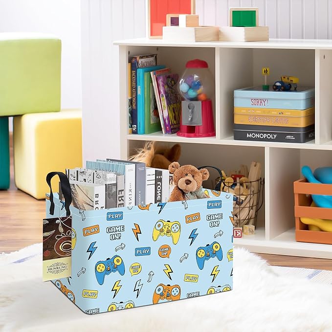 HUNRUNG Rectangle Storage Basket Cute Canvas Organizer Bin for Pet/Children Toys, Books, Clothes Perfect for Rooms/Playroom(REC-Color Game)