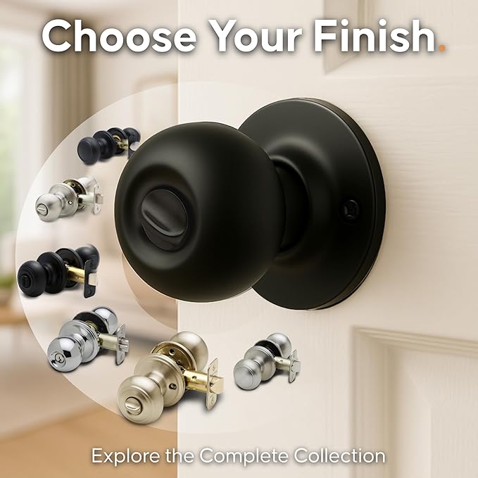 Copper Creek Privacy Interior Door Knob – ANSI Grade-3 Certified, Modern Heavy Duty Handle, Easy Install and Reversible for Bedroom, Bathroom and Closets – Matte Black (1 Pack)