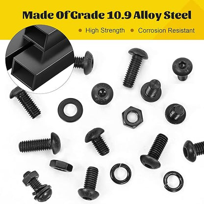 2200PCS M2 M3 M4 M5 Metric Screws Assortment Kit, Hex Socket Button Head Assorted kit, Machine Screw Set with Nuts & Washers,10.9 Alloy Steel Black Zinc Plated for 3D Printing
