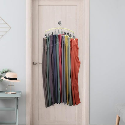 Legging Organizer for Closet, Metal Yoga Pants Hangers 2 Pack w/10 Clips Holds 20 Leggings, Space Saving Hanging Closet Organizer w/Rubber Coated Closet Organizers and Storage, Ivory