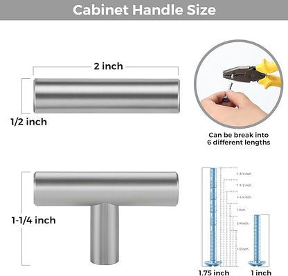 5 Pack Brushed Nickel Cabinet Knobs - Kitchen Cabinet Knobs Silver Cabinet Pulls for Kitchen Cabinet Drawer Stainless Steel Dresser Knobs for Cabinet Hardware 2in Length Single Hole T Bar