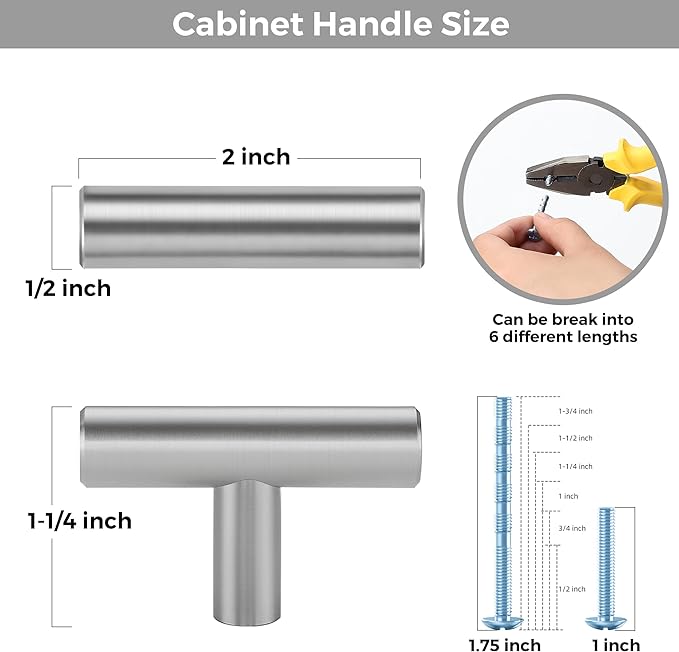 20 Pack Brushed Nickel Cabinet Knobs - Kitchen Cabinet Knobs Silver Cabinet Pulls for Kitchen Cabinet Drawer Stainless Steel Dresser Knobs for Cabinet Hardware 2in Length Single Hole T Bar