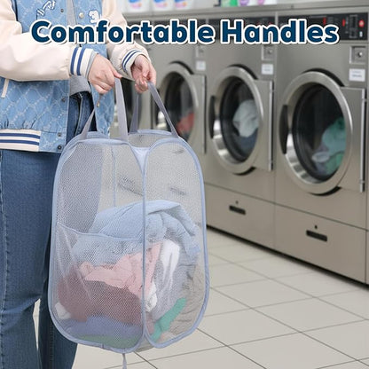 SHENLIU 6 Pcs Popup Mesh Laundry Baskets, Collapsible Portable Clothes Washing Laundry Hampers with Carry Handles, Clothes Hamper for Home, Travel, College Dorm, 14.6 x 22.8 Inch (Gray, Black, White)
