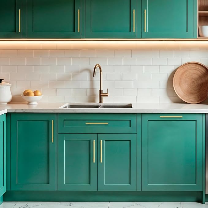 JOY DECOR 10 Pack 10 Inch Cabinet Pulls Kitchen Cabinet Handles with 7-1/2 Inch Hole Center Brushed Brass Cabinet Hardware Stainless Steel Kitchen Drawer Pulls 192mm Hole Centers