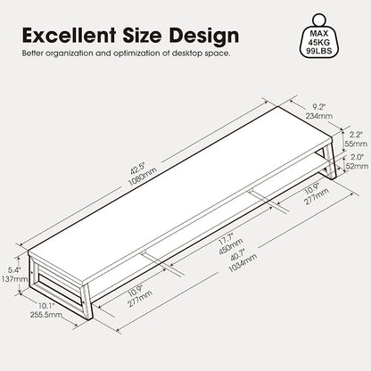Fenge Dual Monitor Stand for Desk, 42.5in Large Monitor Riser for 2 Monitors, 2 Tier Computer Office Desk Top Shelf, Desktop Storage Stand for Laptop, PC, Computer, Printer