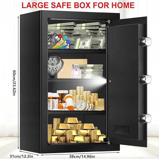 5.2 Cuft Large Safes for Home Use Water and Fireproof, Digital Security Fire Safe Box with Programmable Keypad, Spare Keys & Removable Shelf, Anti-Theft Document Safe for Money, Medicine and Valuables