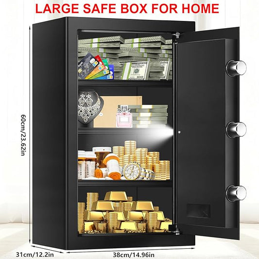 5.2 Cuft Large Safes for Home Use Water and Fireproof, Digital Security Fire Safe Box with Programmable Keypad, Spare Keys & Removable Shelf, Anti-Theft Document Safe for Money, Medicine and Valuables