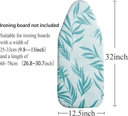 Small Ironing Board Cover Scorch Resistant, Cotton Iron Cover with Padding Heat Reflective Heavy Duty Pad … (Green Leaves, 12.5"x32")