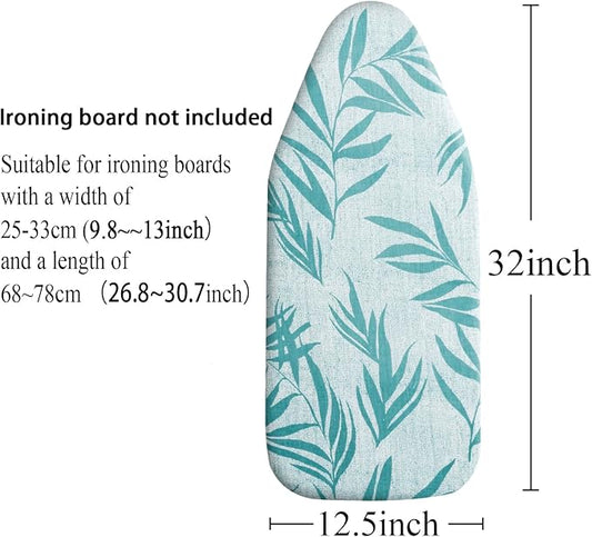 Small Ironing Board Cover Scorch Resistant, Cotton Iron Cover with Padding Heat Reflective Heavy Duty Pad … (Green Leaves, 12.5"x32")