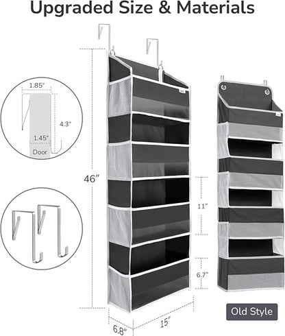 ULG 1 Pack Over Door Organizer with 4 Large Pockets 6 Mesh Side Pockets, 36 lbs Weight Capacity Hanging Storage Organizer with Clear Window for Bedroom Nursery, Baby Kids Toys, Diapers, Dark Grey
