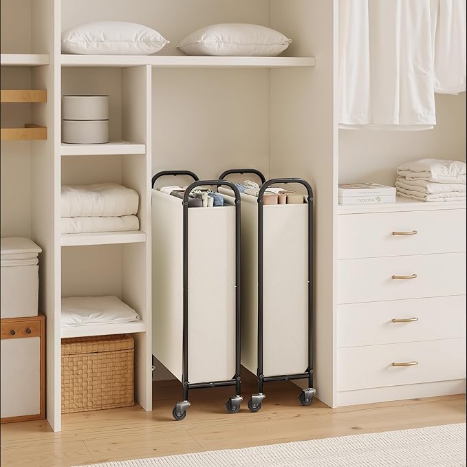 GRANNY SAYS 80L Slim Laundry Hamper with Wheels, Fabric Rolling Laundry Basket, Narrow Clothes Organizer, Tall Hamper for Closet, Laundry Room, Bathroom, Beige