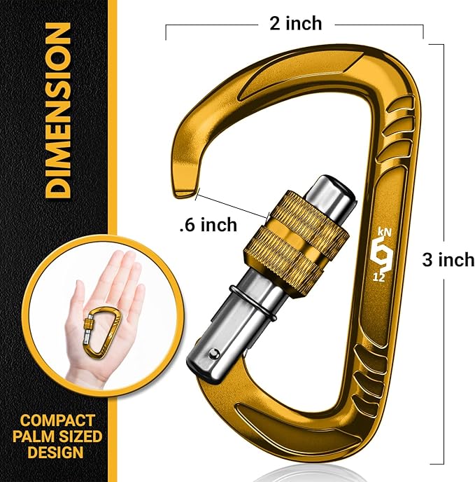 12kN (2697 lbs) Heavy Duty Carabiner Clips, for Securing Pets, Outdoor, Camping, Hiking, Hammock, Dog Leash Harness, Keychains