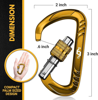 12kN (2697 lbs) Heavy Duty Carabiner Clips, for Securing Pets, Outdoor, Camping, Hiking, Hammock, Dog Leash Harness, Keychains