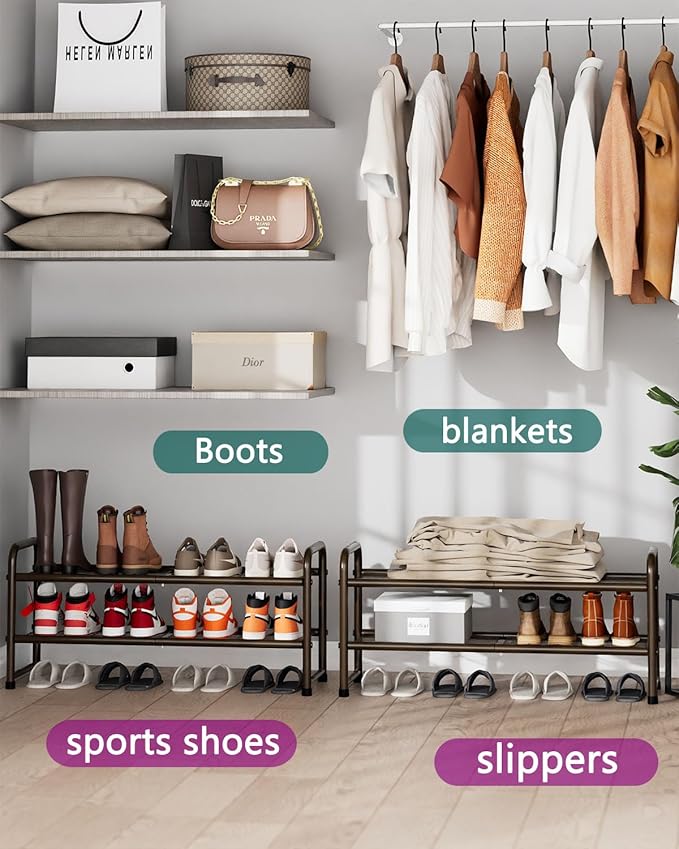 SUFAUY 2 Tier Shoe Rack, Closet Metal Shoe Rack Organizer Heavy Duty, Stackable, Bronze