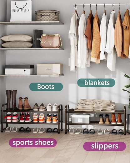 SUFAUY 2 Tier Shoe Rack, Closet Metal Shoe Rack Organizer Heavy Duty, Stackable, Bronze