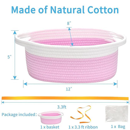 ABenkle Small Basket with Gift Bags and Ribbons, Empty Gift Baskets for Mother's Day, Decorative Boho Rope Woven Nursery Storage Organizer Toy Baskets with Handle for Baby Showers, 12"X 8" X 5"