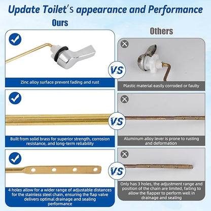 Hibbent Universal Front Mount Metal Toilet Handle Replacement Kit, Brass Toilet Tank Flush Lever with Stainless Steel Adjustable Flapper Chains for Most Toilets, Chrome