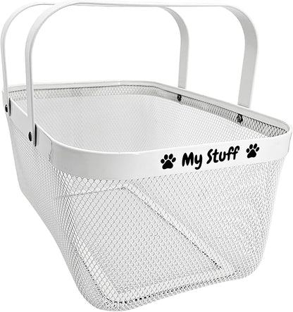 Dog Toy Basket Metal Mesh Metal, Chew Proof, 16 (L) x 9.5 (W) x 7 (H) inches White Dog Toy Bin, Sturdy Pet Toy Basket