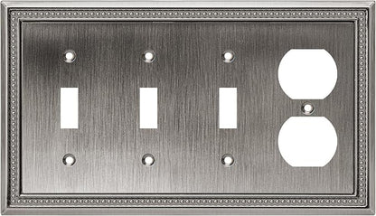 Henne Bery Sunken Pearls Heavy Duty Decorative Wall Plate Switch Plate Outlet Cover (Triple Toggle/Single Duplex, Heirloom Silver)