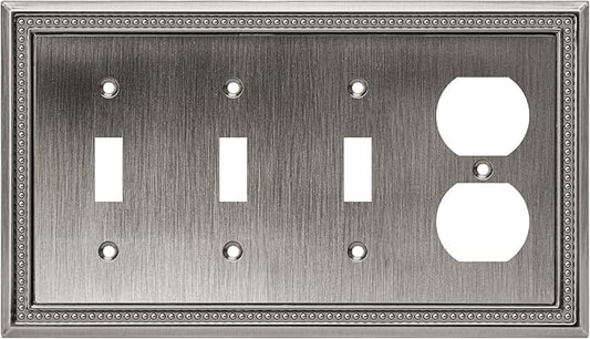 Henne Bery Sunken Pearls Heavy Duty Decorative Wall Plate Switch Plate Outlet Cover (Triple Toggle/Single Duplex, Heirloom Silver)