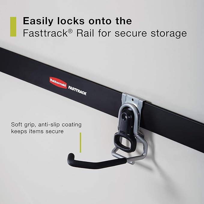 Rubbermaid FastTrack Garage Organization System Vertical Bike Hook Black Holds up to 50 Pounds Wall Mount and Heavy Duty Garage Hanger for Bike Storage