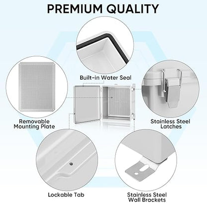 TICONN Outdoor Electrical Box Waterproof, Junction Box IP67 ABS Plastic Enclosure with Hinged Cover with Mounting Plate, Wall Brackets, Cable Glands (Off-White, 17.7"x13.8"x7.9")