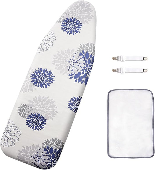 SheeChung 14x42 Inch Over-The-Door Ironing Board Cover and Pad,Cotton Cover with Extra Thick Pad,Resists Scorching and Staining,Fits Door/Standard Ironing Board,Silicone Coating,Dahlia