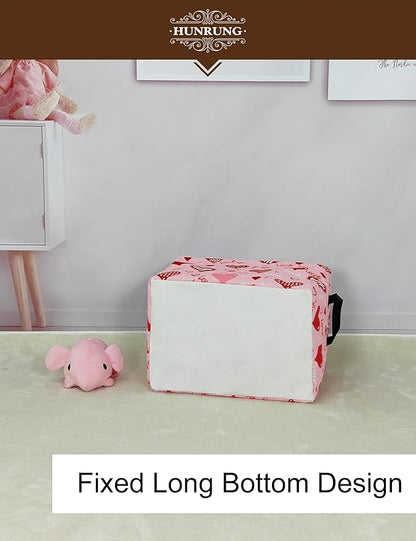 HUNRUNG Rectangle Storage Basket Cute Canvas Organizer Bin for Pet/Children Toys, Books, Clothes Perfect for Rooms/Playroom(REC-Pink Love Heart)