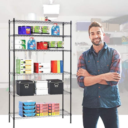 PayLessHere | 6-Tier Wire Shelf | 42"x16"x72" | Black | Adjustable Racks | Heavy-Duty Storage Shelves, Holds Upto 1500 lbs | Rust-Resistant, No-Tool Assembly | for Home, Garage Shelving
