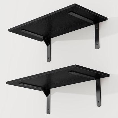 Fun Memories Deep Floating Shelves for Wall, 12 Inch Deep Black Wall Shelf, 24 Inch Long Floating Shelves with Bracket Set of 2, Rustic Deep Storage Shelf for Bedroom, Living Room, Kitchen