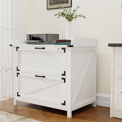 2 Drawer File Cabinet with Lock, Modern Farmhouse Filing Cabinet for LetterFiles, Large Wood File Cabinets for Home Office