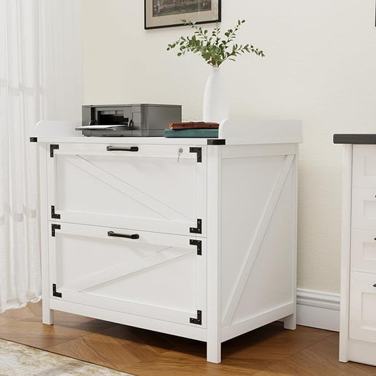 2 Drawer File Cabinet with Lock, Modern Farmhouse Filing Cabinet for LetterFiles, Large Wood File Cabinets for Home Office