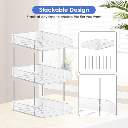 Noger Desk Organizers and Storage, 3 Tier Clear Heightened Stackable Paper Tray Organizer for Document, Letter, A4 File Paper, Desk Accessories, Office Supplies (Clear, 3 Pack)