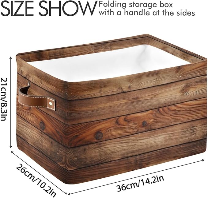 Wood Print (Not Real Wood) Rectangular Retro Vintage Storage Basket Organizer Bin Shelf Baskets For Clothes Gifts For Home Office Dorm