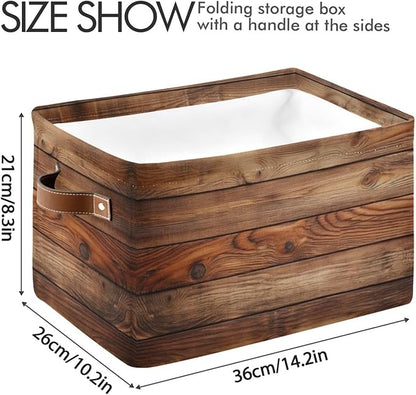 Wood Print (Not Real Wood) Rectangular Retro Vintage Storage Basket Organizer Bin Shelf Baskets For Clothes Gifts For Home Office Dorm