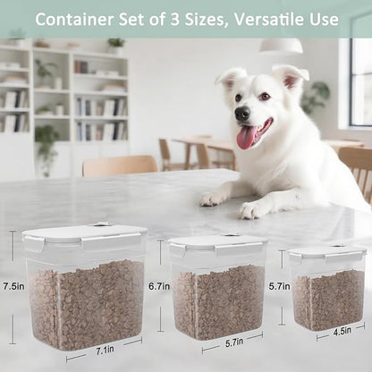 Dog Food Storage Container - Set of 3 Sizes Airtight Dog Treat Cat Food Containers - Small Plastic Pet Treat Holder for Cats, Dogs - Light Grey 3 Lbs + 2 Lbs + 1 Lbs Container Set