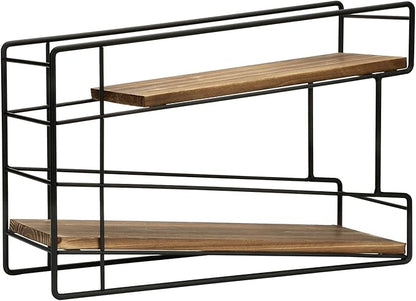 MyGift 2 Tier Stackable Can Holder for Pantry, Can Food Storage Dispenser Rack Organizer, Soda Pop, Pet Cat Dog Food, Rustic Solid Burnt Wood with Black Metal Wire Frame, Front Loading