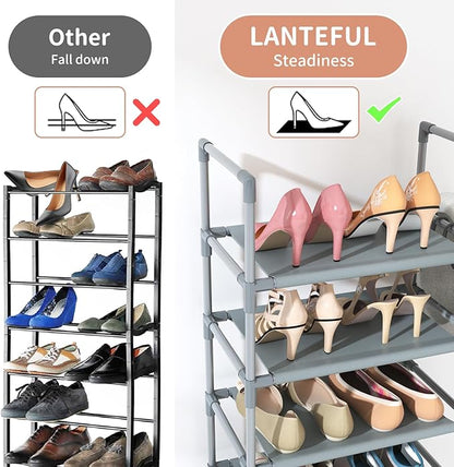 10 Tiers Tall Shoe Rack 20-25 Pairs Boots Organizer Storage Sturdy Narrow Shoe Shelf for Entryway, Closets with Hooks, Grey