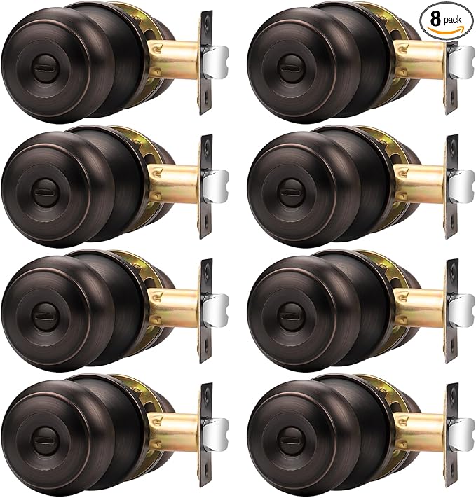 Probrico Oil Rubbed Brozne Door Knobs, Privacy Door Locks with Round Ball, Interior Door Knobs for Bedroom Bathroom, 8 Pack