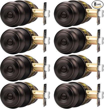 Probrico Oil Rubbed Brozne Door Knobs, Privacy Door Locks with Round Ball, Interior Door Knobs for Bedroom Bathroom, 8 Pack