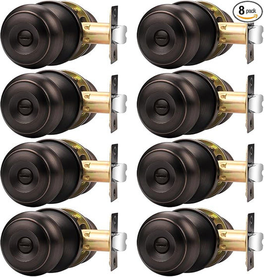 Probrico Oil Rubbed Brozne Door Knobs, Privacy Door Locks with Round Ball, Interior Door Knobs for Bedroom Bathroom, 8 Pack