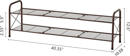 Hoctieon 2 Tier Shoe Rack for Closet, Shoe Rack FreeStanding, Entryway Shoe Shelf, Shoe Storage Organizer, Durable Mesh Style Shoe Rack, Space Save for Garage, Bedroom, Living Room, Wardrobe, Brown