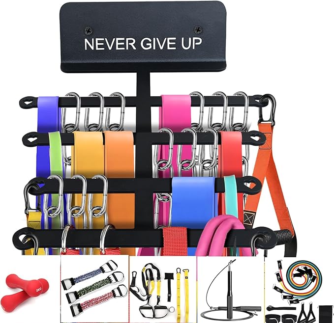 Resistance Rack Band Storage Hanger Gym Equipment Organizer Pull Up Bands Jump Ropes, Never Give Up Gym Décor Storage Rack for Home Gym