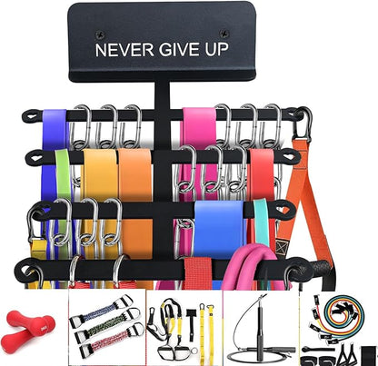 Resistance Rack Band Storage Hanger Gym Equipment Organizer Pull Up Bands Jump Ropes, Never Give Up Gym Décor Storage Rack for Home Gym