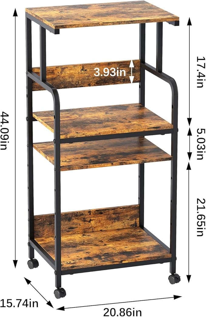 4 Tier Printer Stand with Storage Shelf, Large Tall Printer Cart with Wheels, Mobile Printer Table for Home Office, Adjustable Stands for Heat Press Scanner Fax (Brown)