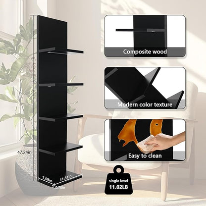 5 Tier Wall Shelf Unit, Black Shelves,Lack Shelf, Wall Shelves for Bedroom，Office,Bathroom, Vanity Shelves with LED Remote Control Light