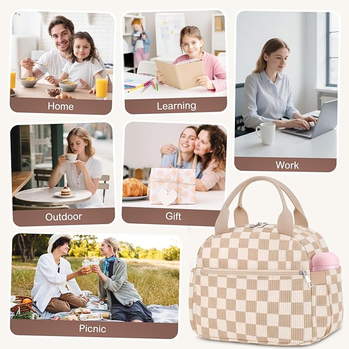 Lunch Box for Women, Cute Corduroy Insulated Lunch Bag Women Reusable Work Simple Adults Large Lunch Boxes Tote Bag Men Cooler Bag