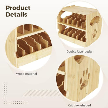 Cat Food Can Organizer, 2-Tier Stackable Pet Food Can Storage Rack with Paw Print, Space-Saving Pantry Organization, 12.2 x 11.2 x 10.6 in