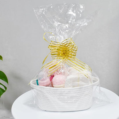ABenkle Small White Basket, Soft Woven Storage Bins Baskets for Cat Dog Toys Organizer, Decorative Shelves Closet Organizing Basket Chest Box, Empty Gift Baskets